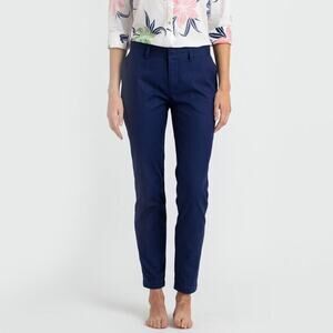 Reyn Spooner Women 12 Dobby Chino Trousers Pants Navy Blue Stretch Twill NEW